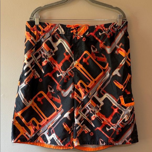 Nike Black and Orange Graphic Swim Trunks Size L - Picture 1 of 6